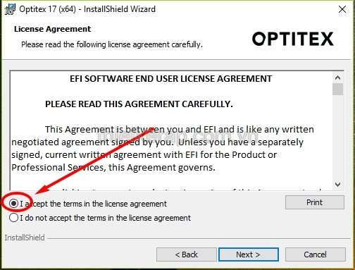 Optitex 17 chấp nhận điều khoản nhà sản xuất phần mềm 