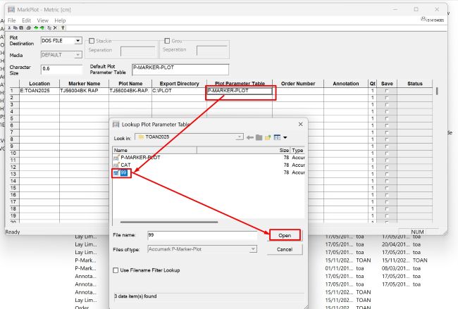 Lựa chọn đúng bảng tham số in trong MarkPlot