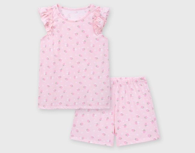 Mẫu bộ đồ bé gái họa tiết dâu tây may từ rập full size