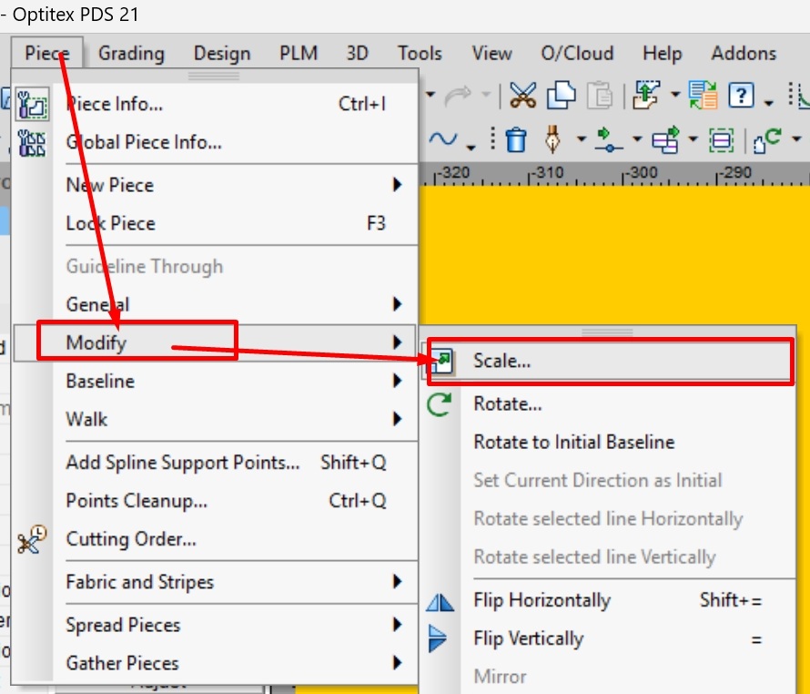Bảng điều khiển Scale trong phần mềm Optitex