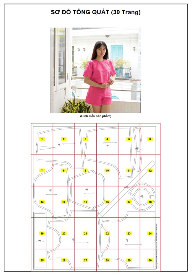 Hình ảnh bản rập thiết kế chuyên nghiệp set croptop và quần short tặng rập cho học viên may vá